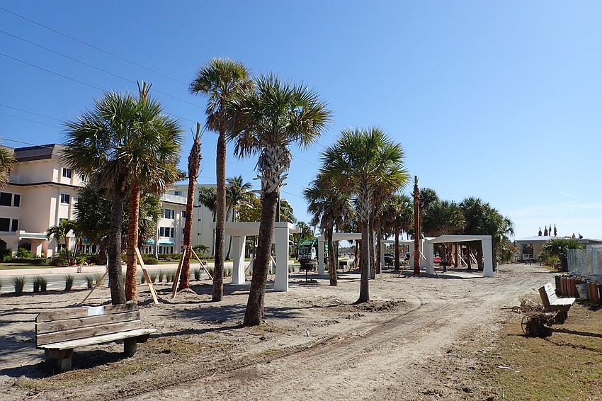 New picnic shelters at the northwest end of the park. They replaced wooden picnic shelters.