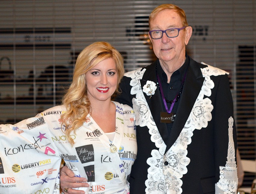 Shawn Medvec, wearing a kimono designed by Alexandra Lin, with all of iConcept's sponsors and  Ray Pepper