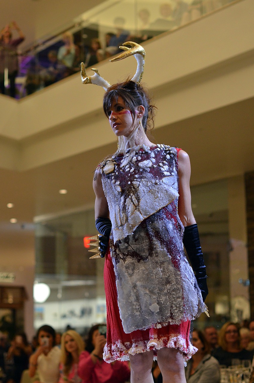 Megan Metcalf models Elizabeth Goodwill's 'She Who Fights for the Bunnies & Deer' — made from borax, tulle and chain
