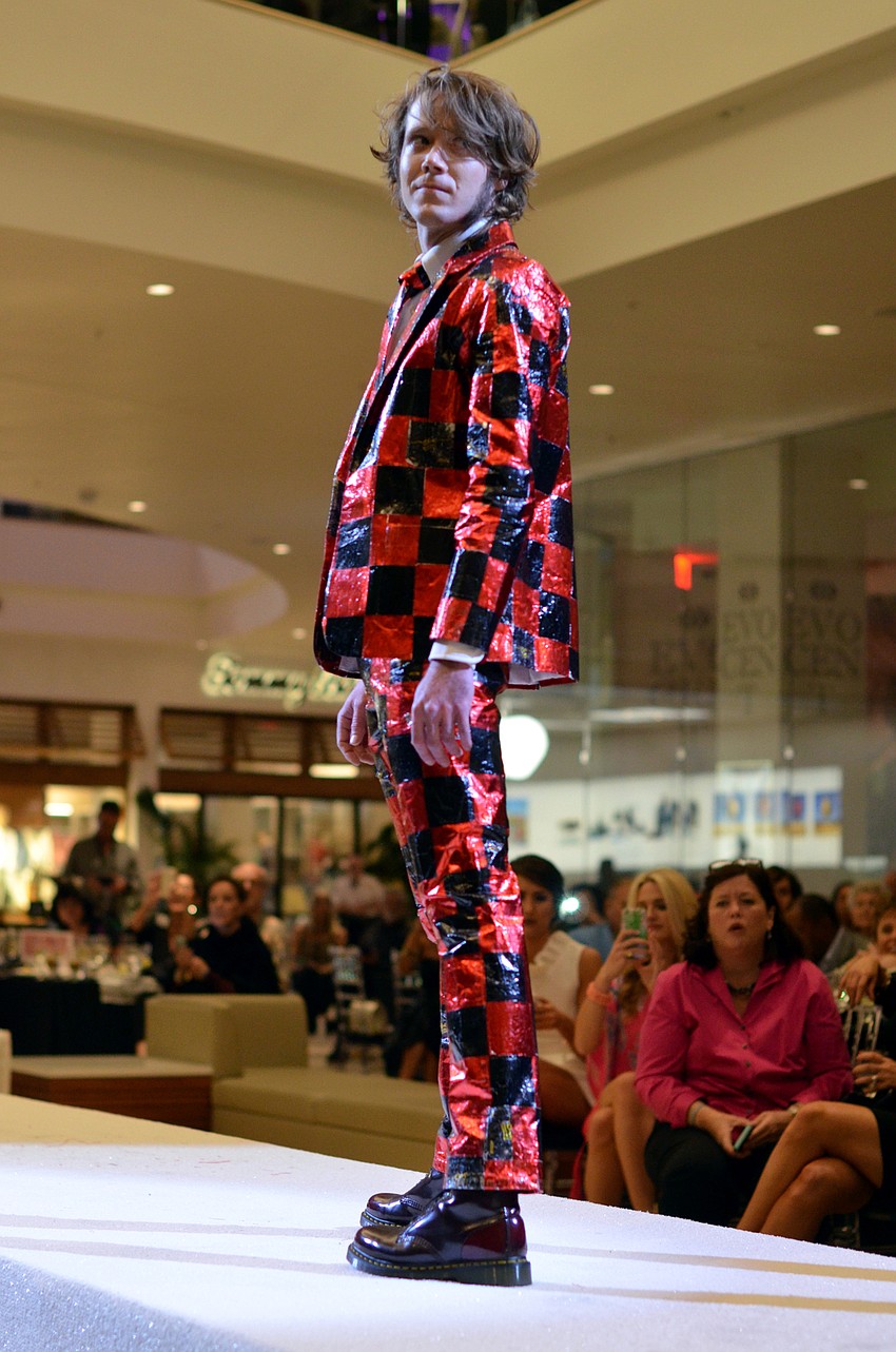 Ira Goggans models Dari Goggans's '1991 was a good year' — made from Dove chocolate foil wrappers