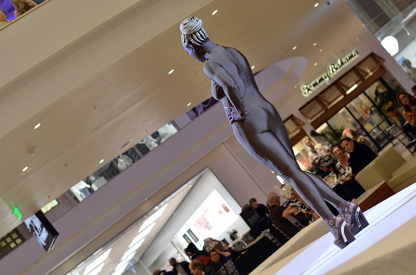 Gwen Thomas models for the special presentation by John Karl before the start of the show.