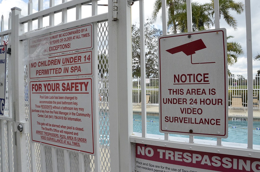 Teenagers have tried to trespass into the Tara Preserve community pool twice in the last week despite a sign warning violators that security cameras are operating 24 hours a day.