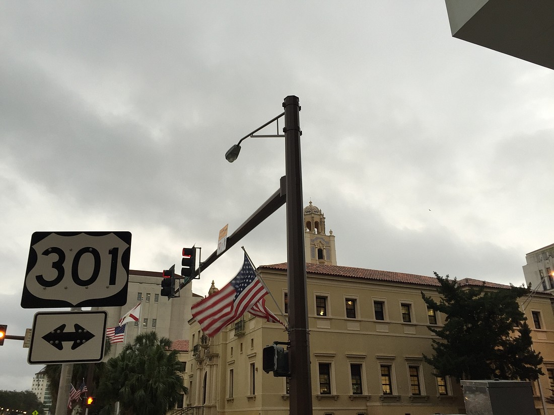 Severe weather rolls into downtown Sarasota this morning.