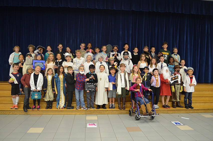 The three classes combined for a stage full of historical figures.
