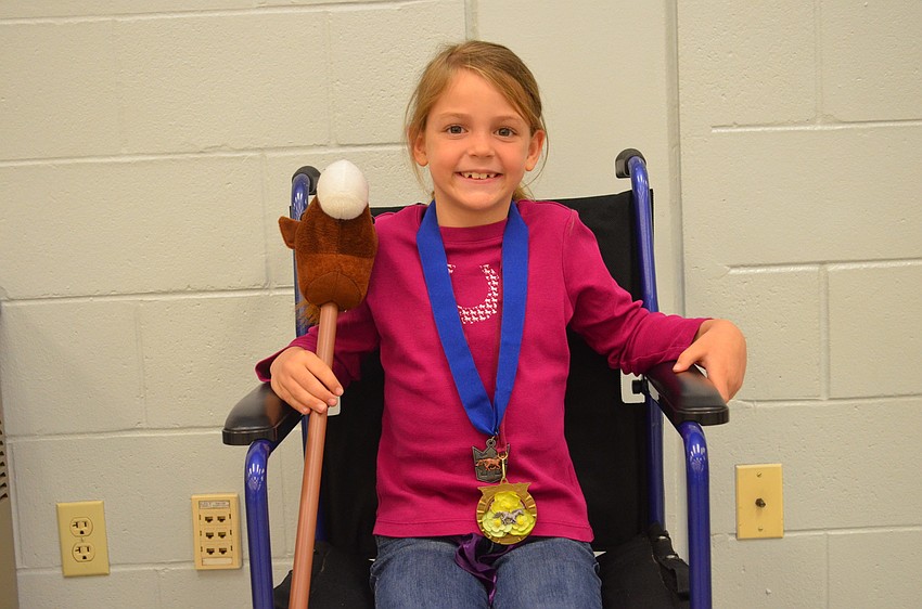 Autumn Ruscoe dressed as paralympic equestrian gold medalist Lauren Barwick. Ruscoe was inspired by a biography on Barwick that she read with one of her friends.
