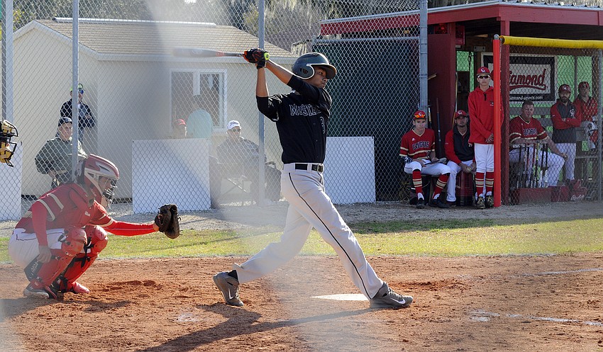 Lakewood Ranch sophomore Pablo Garabitos hit a single in his first at bat.