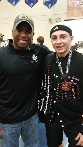 Junior Chance Sharbono, pictured with coach Clarence Arrington, will represent Braden River at the Class 2A state tournament. (courtesy photo)