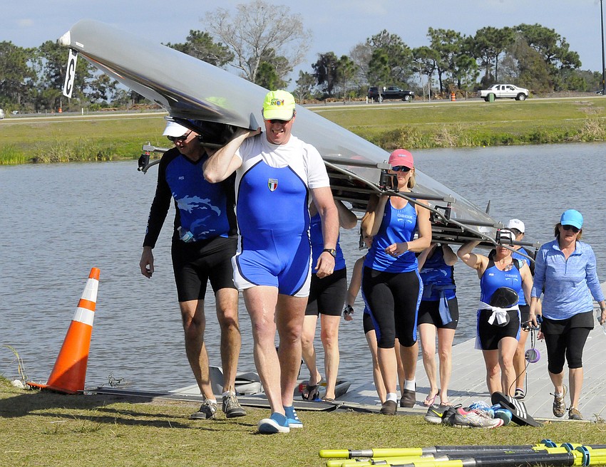 Masters rowers from Chinook Performance Racing traveled from San Diego for the Sarasota Invitational Regatta.