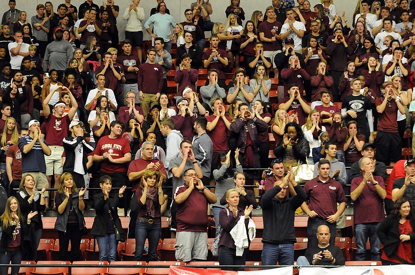 Riverview fans show their support for the Rams during the Class 8A state championship Feb. 27.