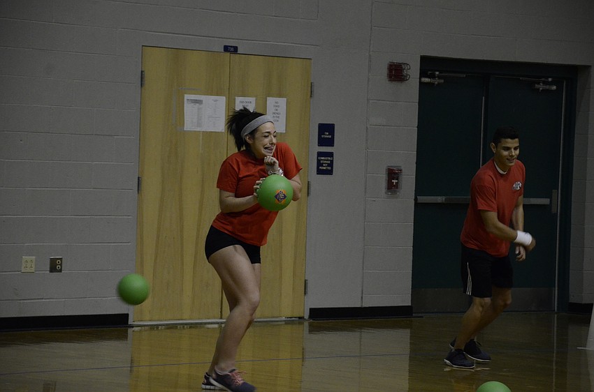 Scoots team member Lauren Cohen narrowly dodges a ball.