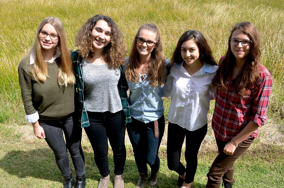 Melanie Saltz, Simone Timol, Hailey Schlotthauer, Nora Altajar and Mary Fulton are members of ODA's Lit Mag club. Their writing won them each awards at the 2016 Scholastic Art & Writing Awards.