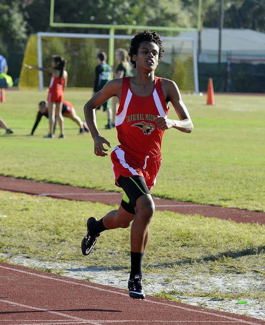 Cardinal Mooney's Liam Hudson races to the finish in the consolation 800.