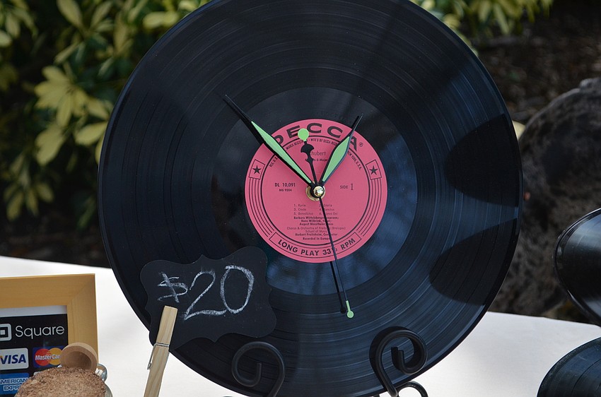 One of Stacey Lonie's creations repurposes a record into a clock.