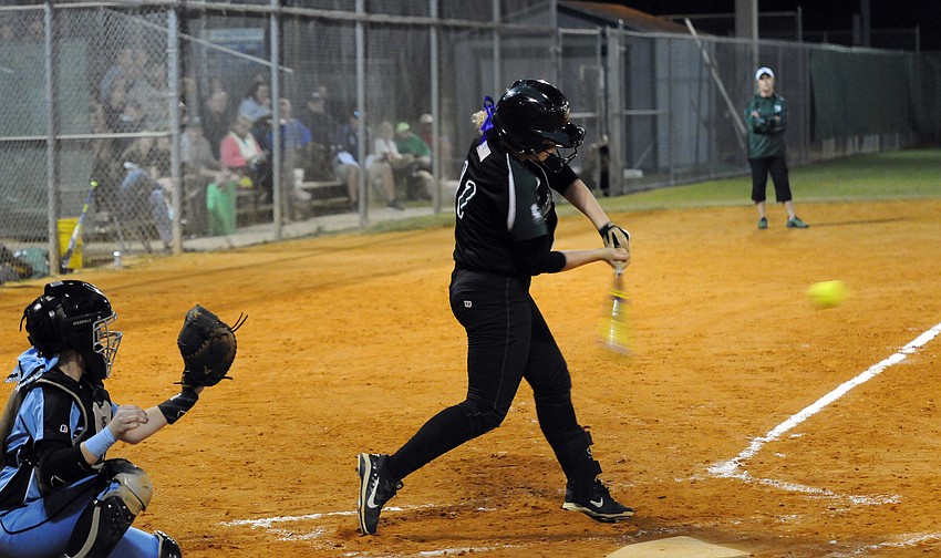 Lakewood Ranch sophomore Morgan Cummins notches a hit in the second inning.