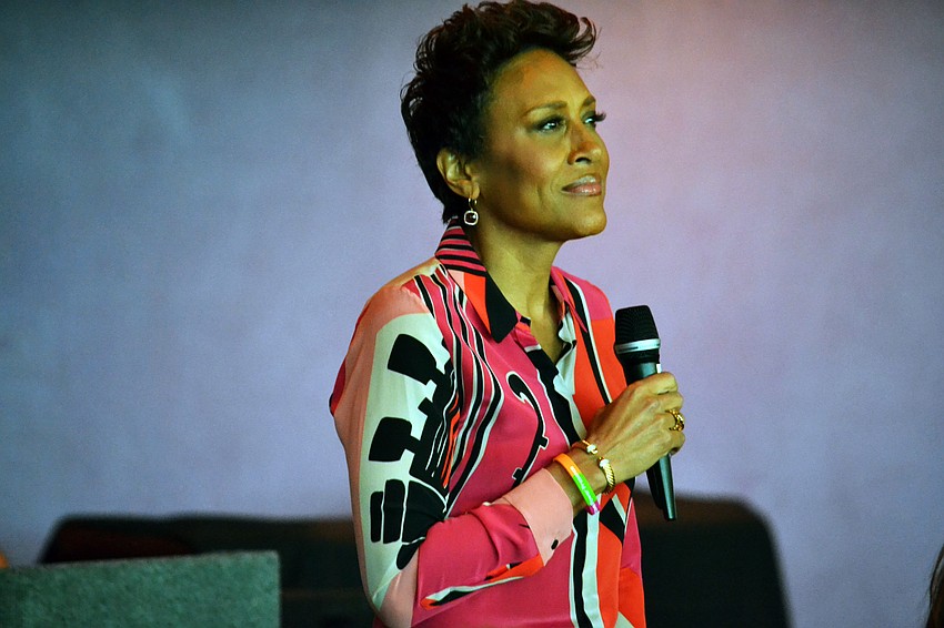 Good Morning America co-anchor Robin Roberts fields questions about her career from guests during the luncheon.