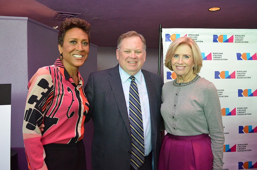 Robin Roberts with Presenting Sponsor David Verinder, Sarasota Memorial Health Care Systems President and CEO, and RCLA Town Hall 2016 Chairwoman Chris Cremer.