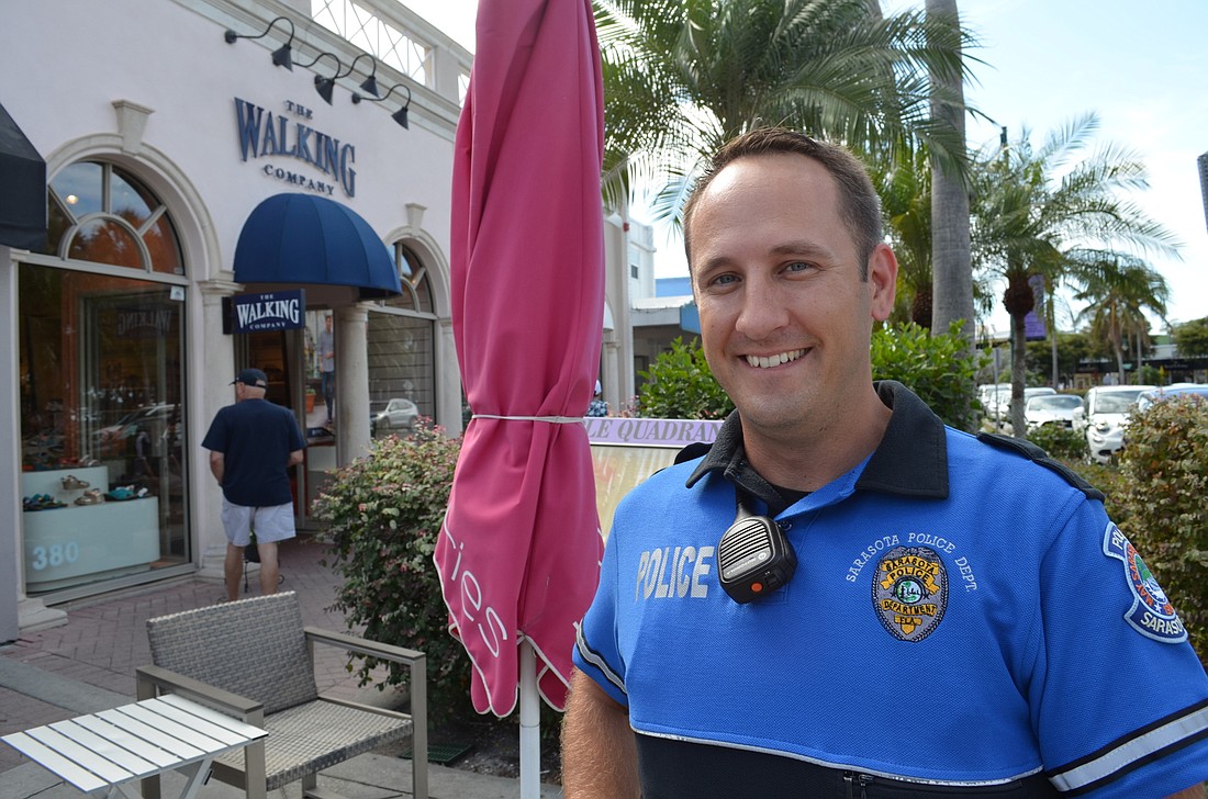Scott Patrick is one of several officers responsible for patrolling the area west of the John Ringling Causeway.