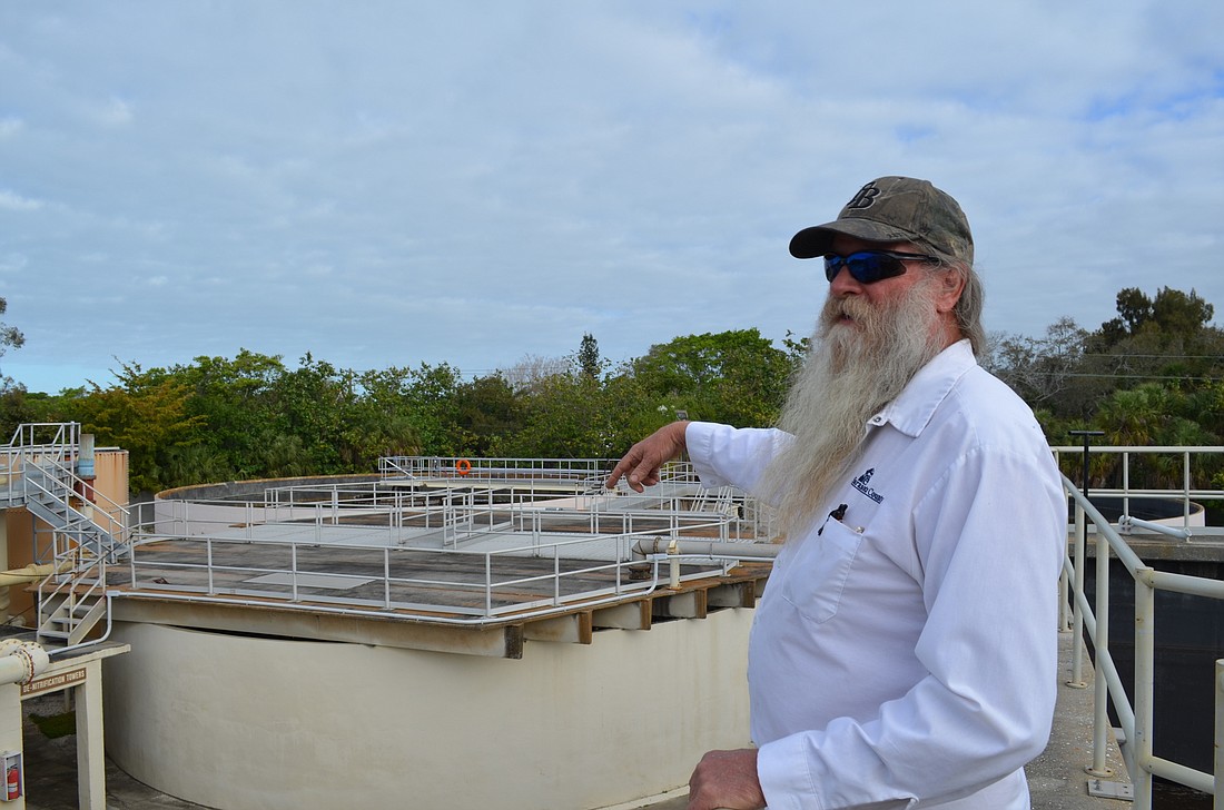 Siesta Key Wastewater Treatment Facility Chief Plant Officer Roger Hostetler explains the hours-long process it takes to convert sewage into fresh water to be discharged into the Gulf of Mexico.