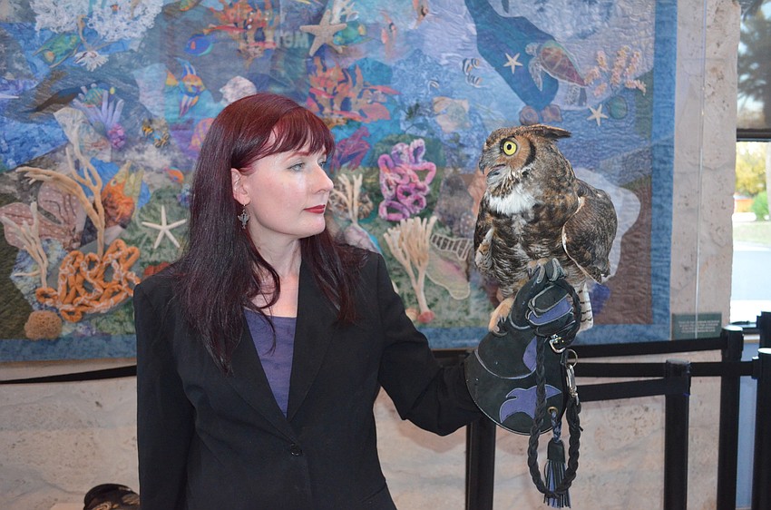Tara Morningstar and Gatsby, a great horned owl