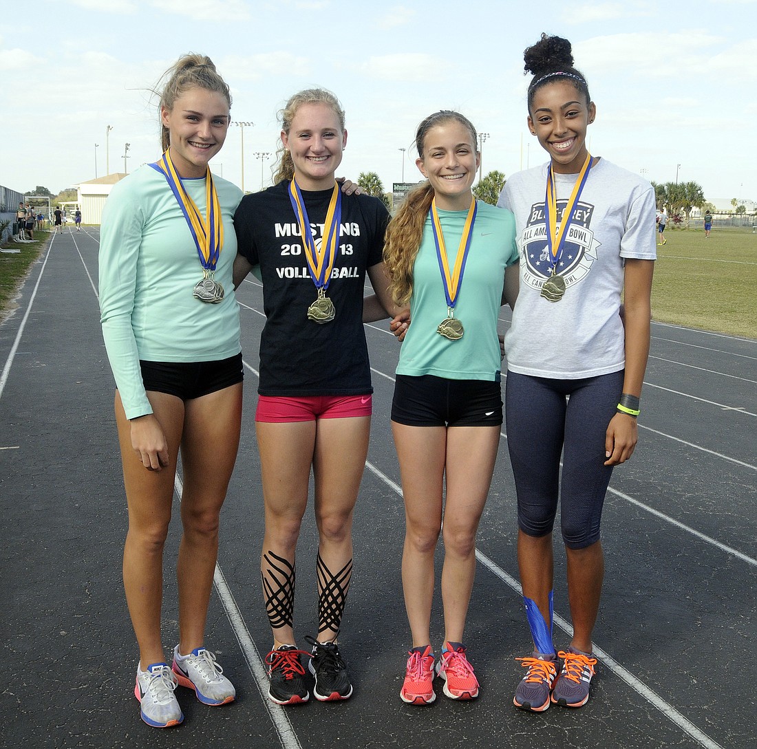 Lakewood Ranch's Kristine Akervold, Sophia Falco, Olivia Ogles and Reide Ryans set a new school record in the 4x100-meter relay, finishing in 47.9 seconds at the Lady Tarpon Invitational March 3.
