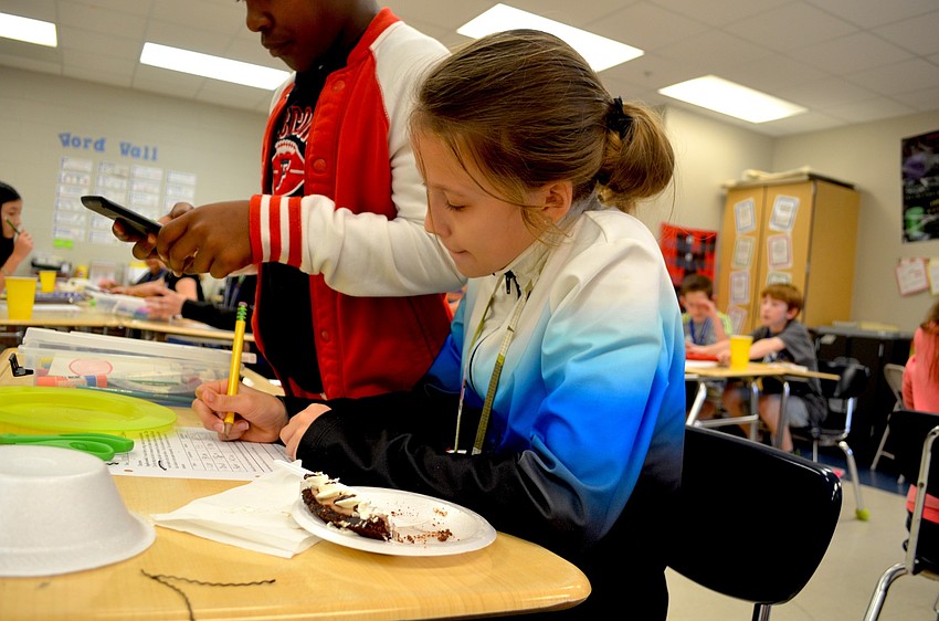 Morgan Jendro loves eating pie, while solving an equation that involves Pi.