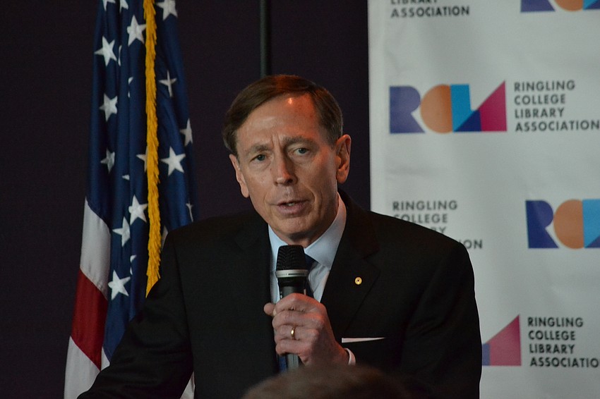 Gen. David Petraeus fields questions from audience members during the luncheon Q&A session.