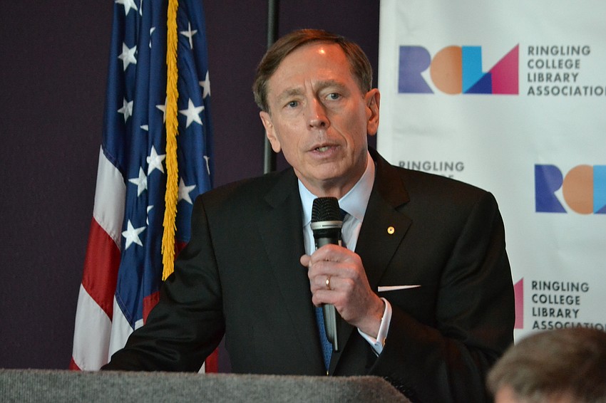 Gen. David Petraeus fields questions from audience members during the luncheon Q&A session.