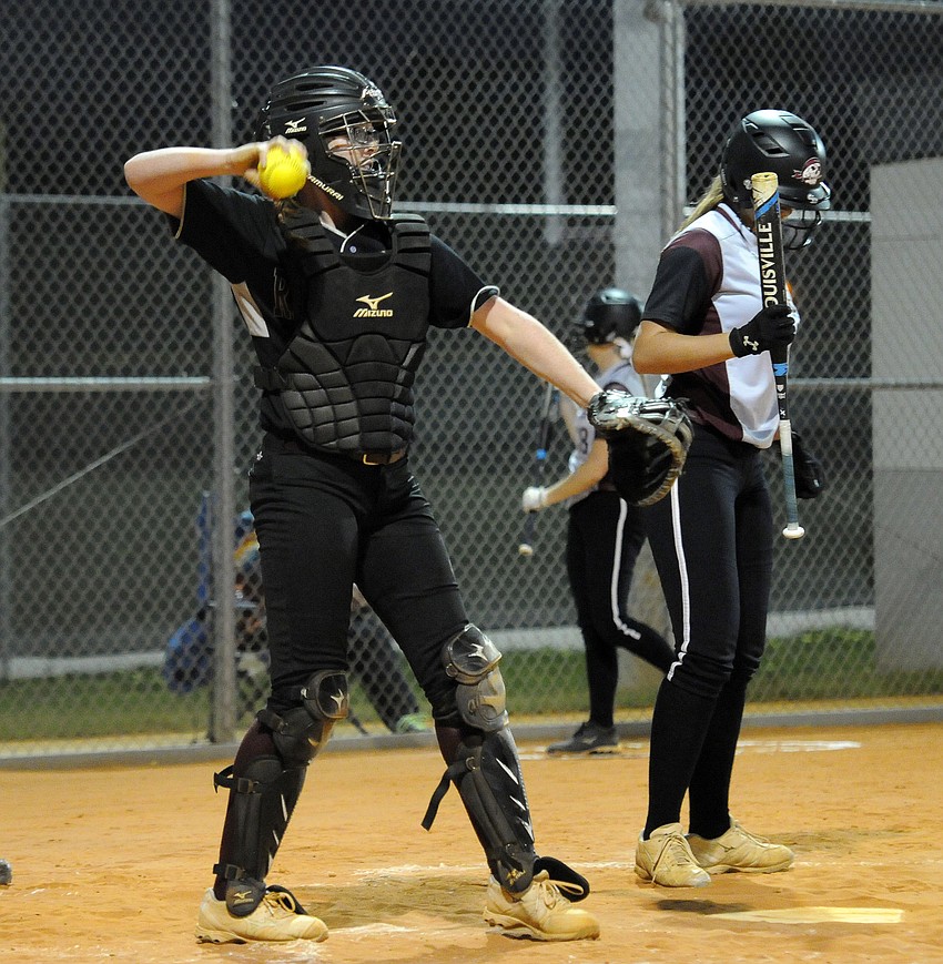 Riverview catcher Ally Merrill toss the ball back to the mound.