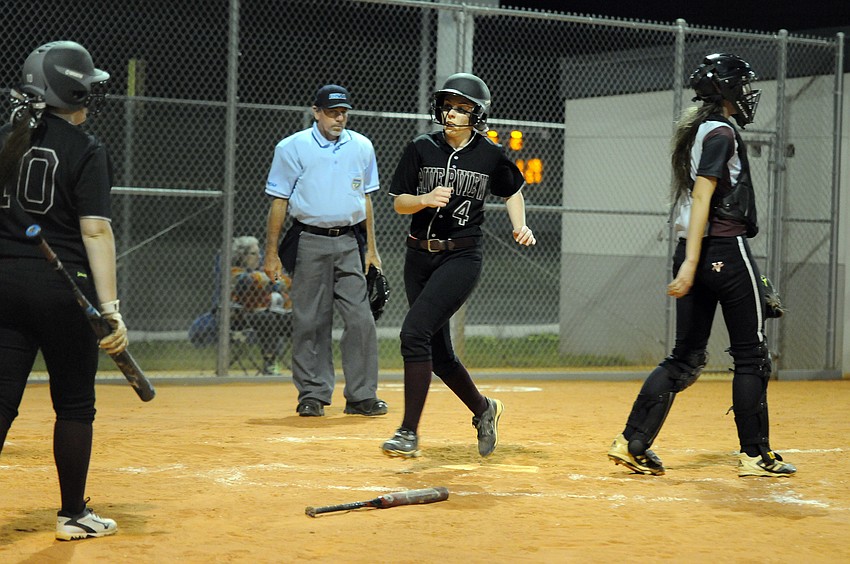 Gabby Hernandez came around to score Riverview's first run of the game March 9.