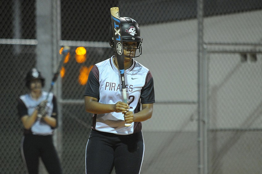 Zaire Yancy steps to the plate for the Pirates during their game against Riverview March 9.