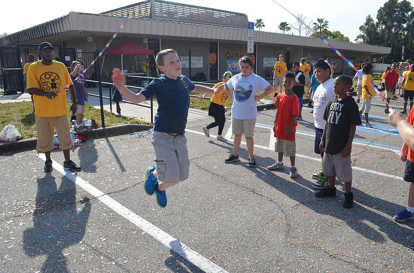 Zack Tompkins, a third-grader, shows off his jump rope skills.