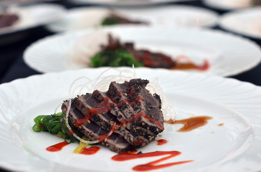 First Course — Tuna Tatakim, wakemi salad, shredded radish prepared by Sam Ray of Tsunami