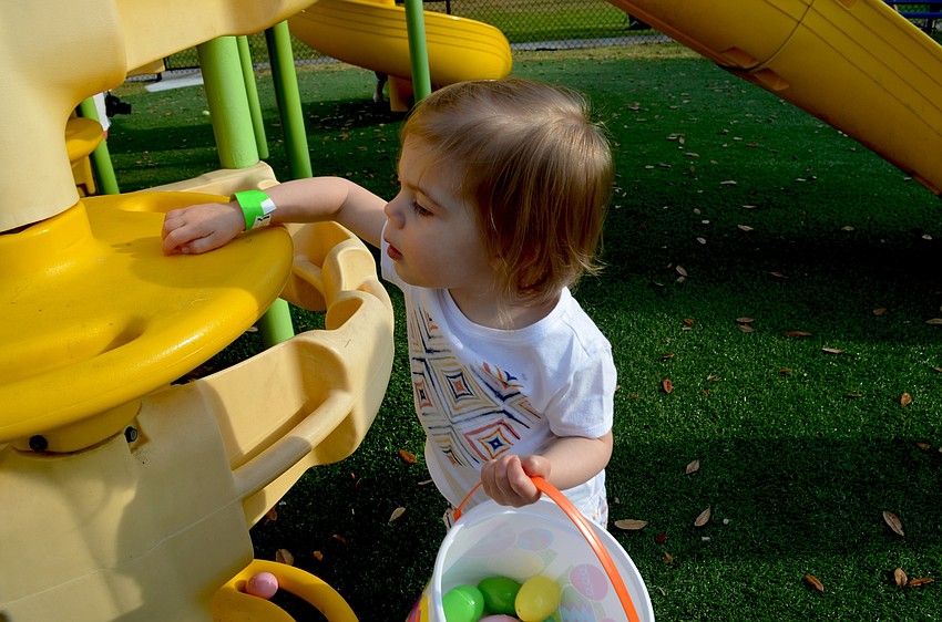 Caroline Rogers finds eggs on a slide.
