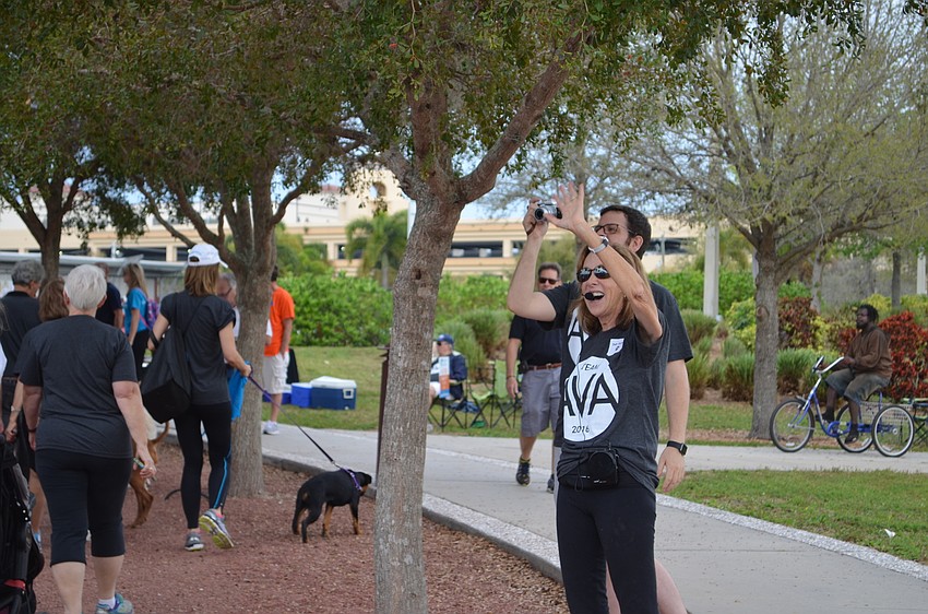 Deb Kabinoff stands at the starting line for the Walkathon to cheer on Team Ava.