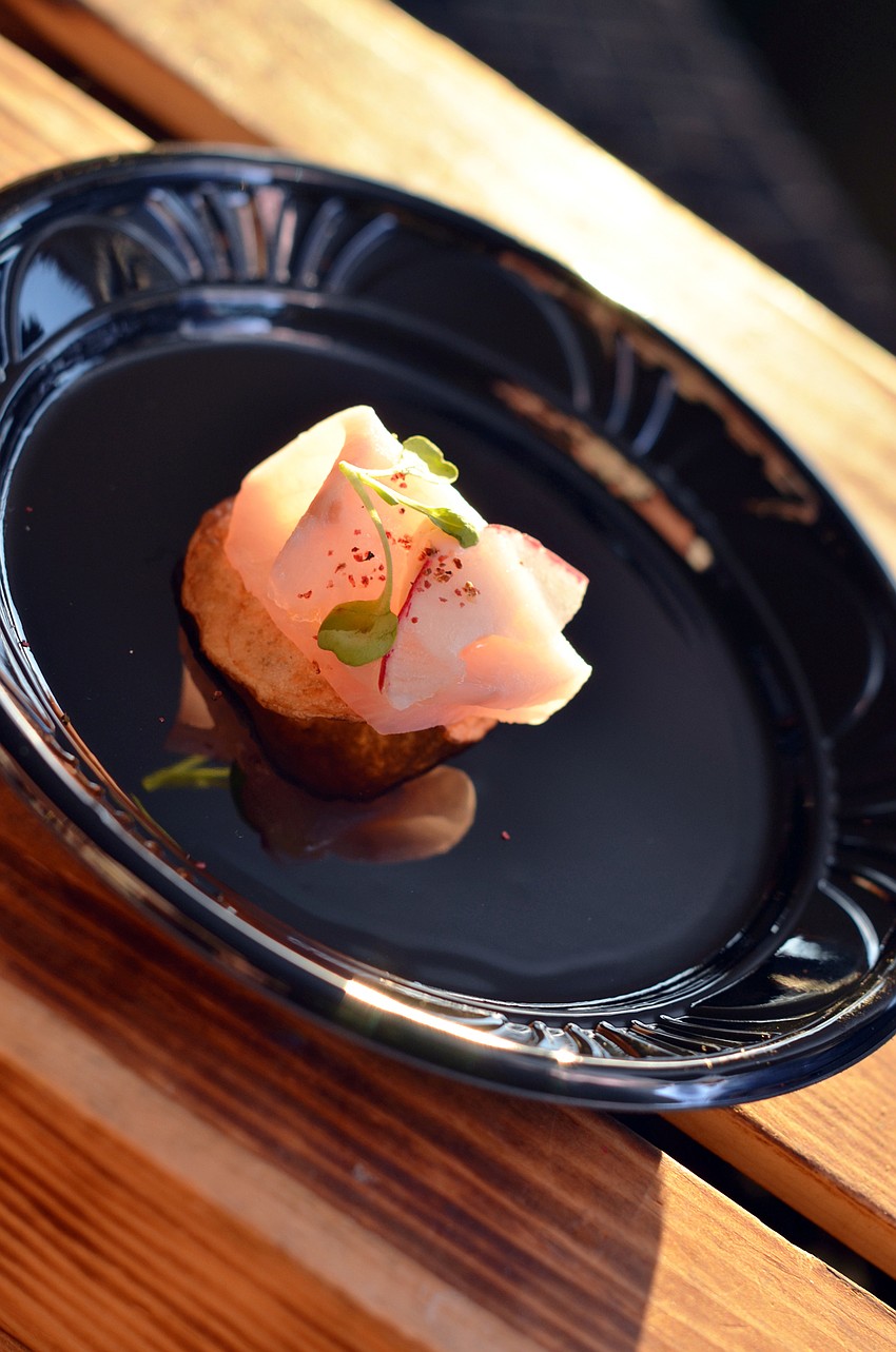 Salt and pepper Cobia Crudo, everglades aioli, local radish — Chef Caleb Taylor, Jack Dusty