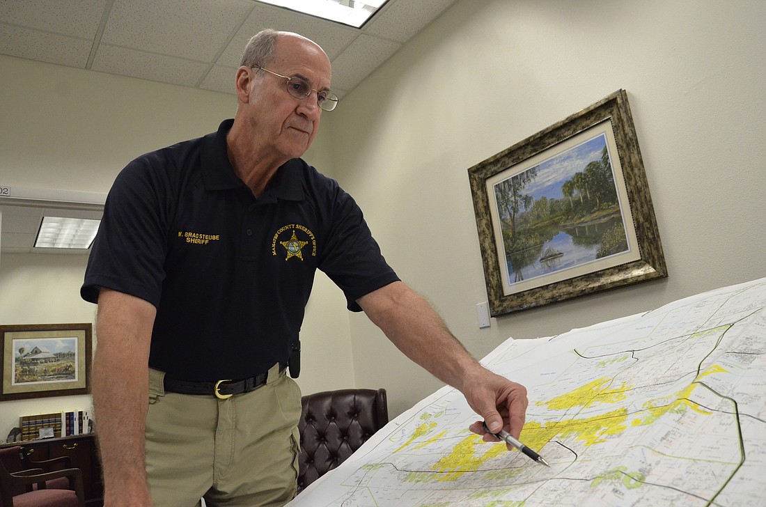 Sheriff Brad Steube outlines where he'd like to open a new zone to deal with east county growth.