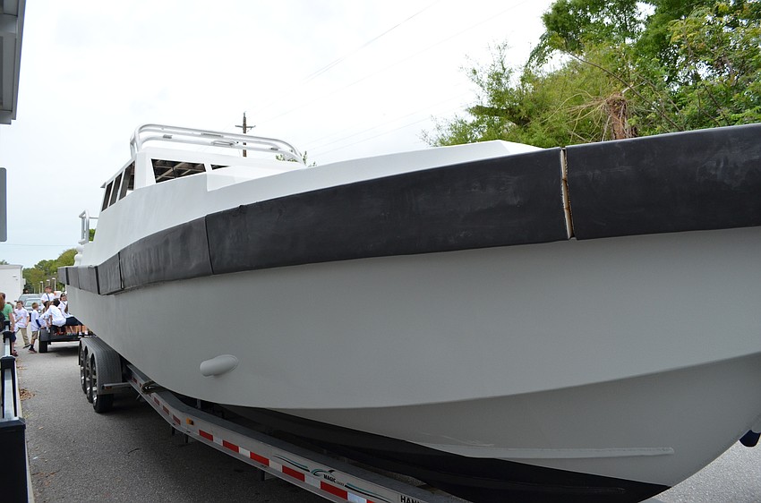 Hann Powerboats brought in a boat to display in the pick-up lane for the day.