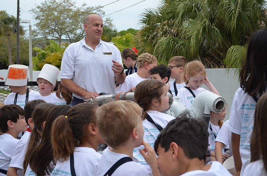 Russell Hann of Hann Powerboats brought in a a diesel Fiat marine engine to show the students the mechanical aspects of boats.