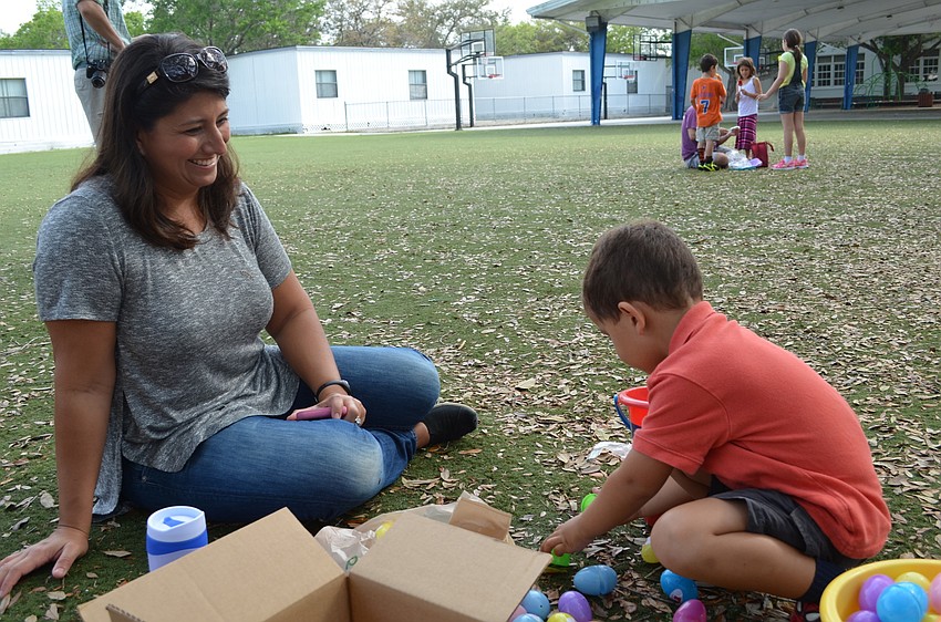 Christine and Raif Burns sort through the Easter eggs.