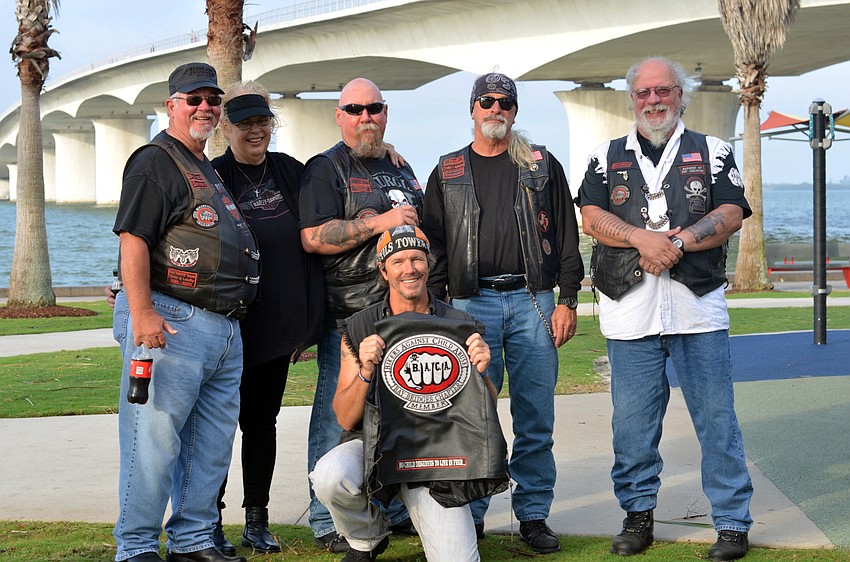Big Papa, Susan Westfall, Ice, DocP, Pork Rind and M.T. of Bikers Against Child Abuse attended the 'Paint the Town Blue' kickoff.
