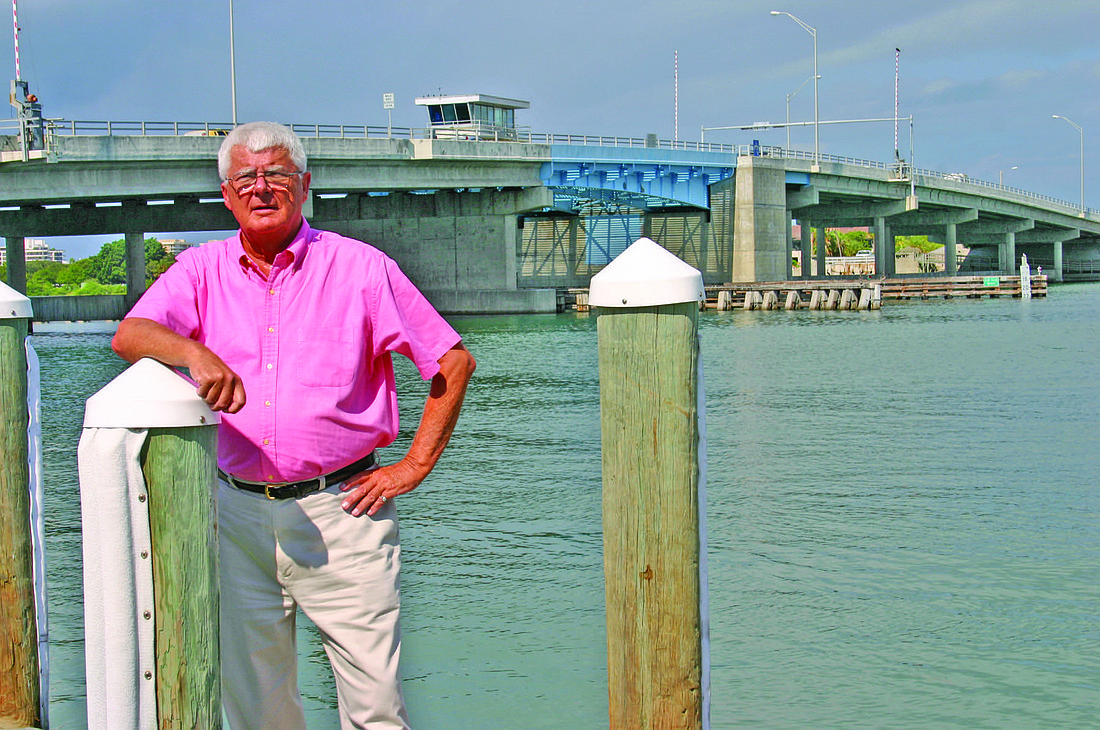 Larry Marthaler, pictured in front of the New Pass Bridge in 2008. Marthaler developed a plan to ferry passengers between Longboat Key and the mainland when the bridge became stuck in open position in 1983.