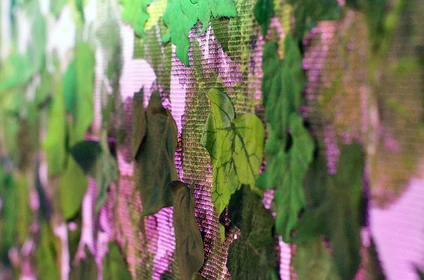 The stage at FSU Center for the Performing Arts was decorated for Asolo Rep's annual Season Celebration on Stage. The decor was themed around a 'rain garden party.'