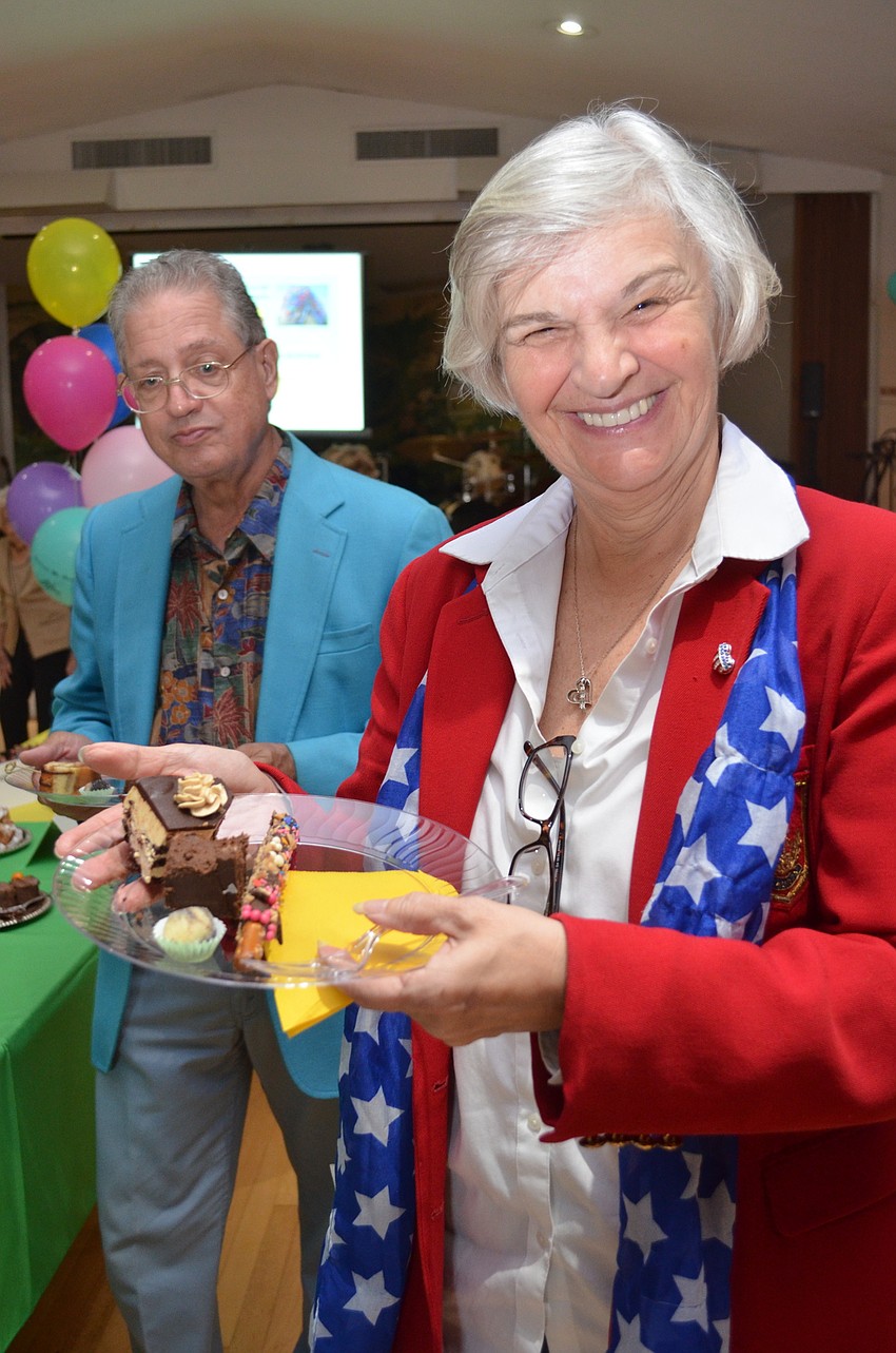 Susan Barry shows off the sweets she's gathered.