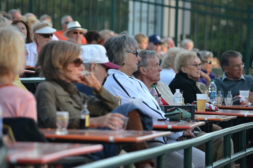 A sold-out crowd of 300 packed into the left field of Ed Smith Stadium for Jazz in the Ballpark.