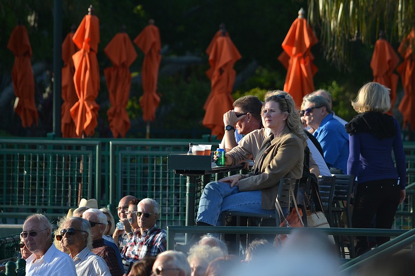 A sold-out crowd of 300 packed into the left field of Ed Smith Stadium for Jazz in the Ballpark.