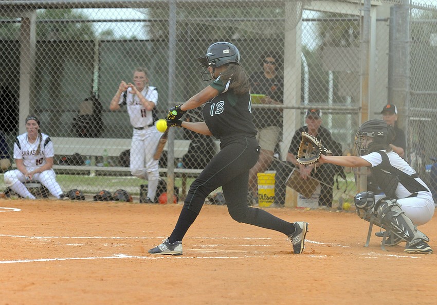 Lakewood Ranch senior Kyra Klarkowski makes contact in the first inning.