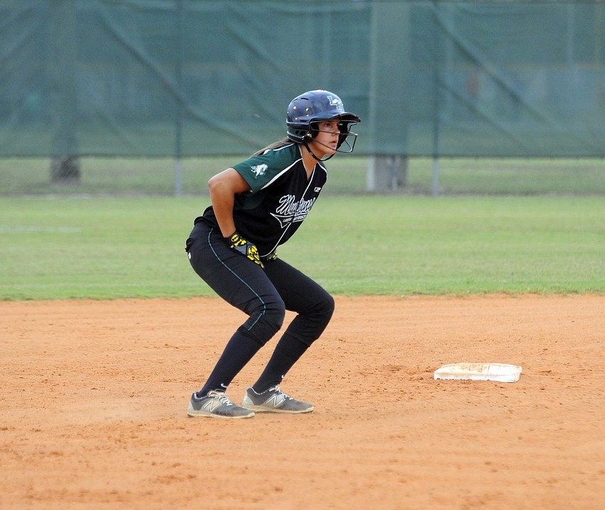 Lakewood Ranch senior Kyra Klarkowski leads off from second base.