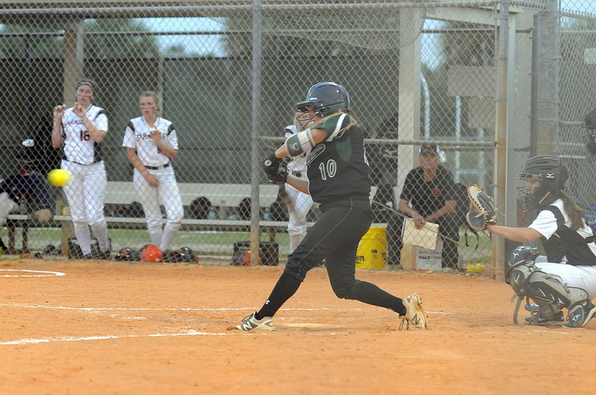 Lakewood Ranch shortstop Kinsey Goelz looks to make contact in the first inning.