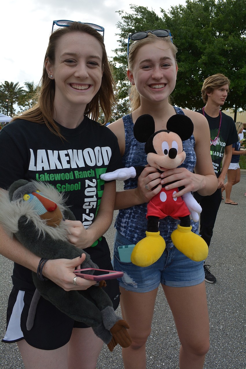 Lakewood Ranch High School's Alyssa Barnsley and Courtney Kreiling prep for the animal lap.