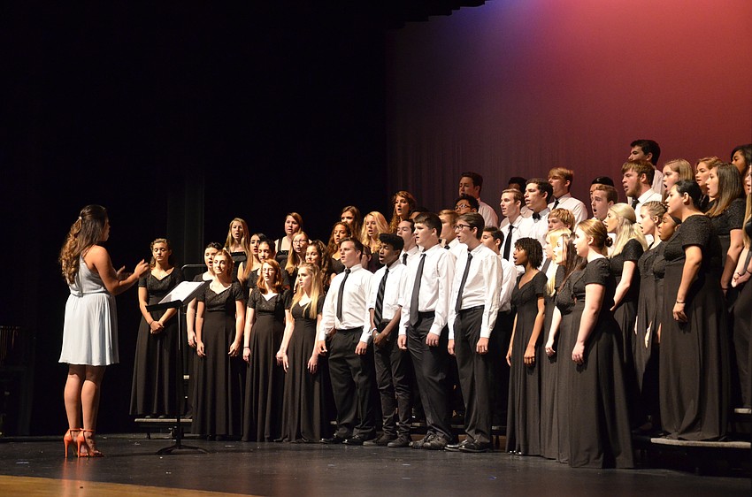 The Lakewood Ranch High School chorus lead the school's fine arts showcase evening with the Star Spangled Banner.